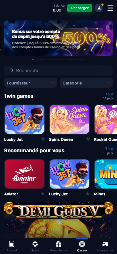 L'application 1win Togo contient des centaines de jeux de casino en ligne